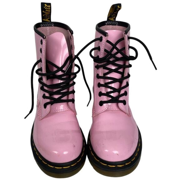 Dr. Martens Boots Womens Size 5 Pink Patent‎ Leather  Lace Up WPSU - Picture 1 of 12